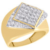 Ægte 10k gult guld & cubic zirconia rombe bred top pinky ring herrebånd 16mm