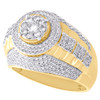 10K Yellow Gold Diamond Step Shank Tier 16mm Round Frame Pave Pinky Ring 1 CT.