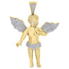 10K Yellow Gold Diamond Angel Cherub Pendant 3.30" Mens Large Pave Charm 0.70 Ct