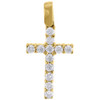 Diamond Mini Cross Pendant Solitaire Round Cut 10K Yellow Gold Charm 0.80 Ct.