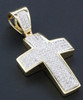 Diamond Mini Domed Cross Pendant 10K Yellow Gold Solid Side Wall Charm 0.75 Ct.