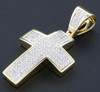 Diamond Mini Domed Cross Pendant 10K Yellow Gold Solid Side Wall Charm 0.75 Ct.