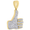 10K Yellow Gold Real Diamond Thumbs Up Pendant 1.15" Mini Mens Pave Charm 1/2 CT