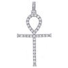 10K White Gold Round Diamond Ankh Cross Pendant 1.75" Mens Prong Set Charm 1 Ct.