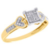 10K Yellow Gold Diamond Double Heart Square Right Hand Cocktail Ring 0.10 CT.