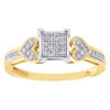 10K Yellow Gold Diamond Double Heart Square Right Hand Cocktail Ring 0.10 CT.