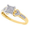 10K Yellow Gold Diamond Double Heart Square Right Hand Cocktail Ring 0.10 CT.