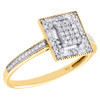 10K Yellow Gold Tiered Cluster Diamond Rectangle Halo Cocktail Ring 0.10 CT.