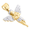 Real 10K Yellow Gold Two Tone Diamond Cut Praying Angel Wing Pendant Charm 1.65"