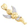 10K Yellow Gold Two Tone Diamond Cut Praying Angel Pendant Unisex Charm 1.20"