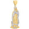Real 10K Yellow Gold Diamond Cut Lady Guadalupe Virgin Mary Pendant Charm 2.20"