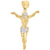 Real 10K Yellow Gold Two Tone Diamond Cut Crucifix Jesus Body Pendant Charm 2"