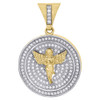 10K Yellow Gold Simulated Diamond Flying Angel Mens Medallion Pendant Charm 1.5"