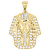 Real 10K Yellow Gold Pharaoh King Tut Pendant 1.85" Simulated Diamond Charm