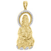 10K Yellow Gold Real Diamond Meditation Buddha Mudra Pendant 2.10" Charm 0.70 CT