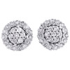 10K White Gold Real Diamond Circle Halo Sutds 9mm Flower Set Earrings 1/2 CT.