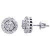 10K White Gold Real Diamond Circle Halo Sutds 9mm Flower Set Earrings 1/2 CT.