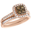 14K Rose Gold Brown Diamond Bridal Set Engagement Ring  + Wedding Band 0.75 CT.