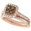 14K Rose Gold Brown Diamond Bridal Set Engagement Ring  + Wedding Band 0.75 CT.