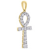 10K Yellow Gold Genuine Diamond Ankh Cross Pendant Prong Set 1.35" Charm 1/4 CT.