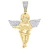 10K Yellow Gold Real Diamond 3D Praying Angel Cherub Pendant 1.75" Charm 0.19 CT