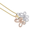 14K Tri Color Gold Diamond Butterfly Charm Neclace Set w/ 18" Box Chain 0.18 CT.