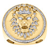10K Yellow Gold Lion Face Diamond Round 24mm Frame Pave Band Pinky Ring 3/8 CT.