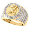 10K Yellow Gold Diamond Jesus Face Tier Step Shank Pinky Ring 16mm Band 1 CT.