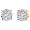 14K Yellow Gold Genuine Round Diamond 4 Prong Cluster Stud 12.25mm Earrings 2 CT