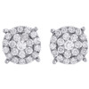 14K White Gold Real Round Diamond 4 Prong Cluster Stud 12mm Mens Earrings 2 CT.