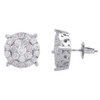 14K White Gold Real Round Diamond 4 Prong Cluster Stud 12mm Mens Earrings 2 CT.