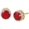 10K Yellow Gold Genuine Round Diamond & Ruby Gemstone Earrings Halo Stud 0.19 Ct