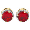 10K Yellow Gold Genuine Round Diamond & Ruby Gemstone Earrings Halo Stud 0.19 Ct