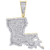 10K Yellow Gold Diamond Louisiana Pelican State Map Pendant 1.45" Charm 0.76 CT.
