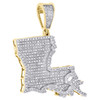 10K Yellow Gold Diamond Louisiana Pelican State Map Pendant 1.45" Charm 0.76 CT.