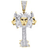 10K Yellow Gold Diamond Three Lion Face Head Key Pendant 1.85" Charm 0.70 CT.
