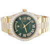 Rolex President Day-Date 18038 Diamond Watch 18K Gold 36mm Green Roman 10.73 CT.