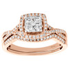 10K Rose Gold Diamond Bridal Set Cluster Engagement Ring + Wedding Band 0.50 CT.
