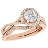 10K Rose Gold Diamond Bridal Set Halo Engagement Ring + Wedding Band 0.50 CT.