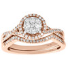 10K Rose Gold Diamond Bridal Set Halo Engagement Ring + Wedding Band 0.50 CT.