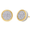 10K Yellow Gold Diamond 3D Fluted Round Cluster Studs 11mm Pave Earrings 0.88 CT