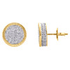 10K Yellow Gold Diamond 3D Fluted Round Cluster Studs 11mm Pave Earrings 0.88 CT