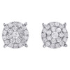 14K White Gold Round Diamond 4 Prong Cluster Stud 11mm Mens Earrings 1.50 CT.