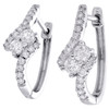 14K White Gold Diamond Two Stone Hearts Together Swirl Hoop 0.7" Earrings 1/2 CT
