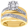 10K Yellow Gold Diamond Trio Set Matching Flower Engagement Ring & Band 1/2 Ct.