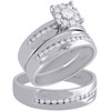 14K White Gold Solitaire Diamond Trio Set Matching Engagement Ring & Band 3/4 Ct