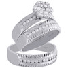 14K White Gold Diamond Trio Set Matching Flower Engagement Ring & Band 0.75 Ct.