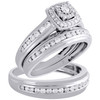 14K White Gold Diamond Trio Set Matching Engagement Ring & Wedding Band 7/8 Ct.