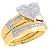 10K Yellow Gold Diamond Trio Set Matching Heart Engagement Ring & Band 1/2 Ct.