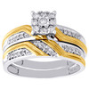 10K Two Tone Gold Diamond Trio Set Matching Flower Engagement Ring & Band 1/3 Ct